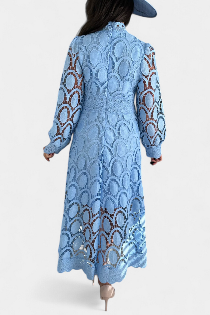 Jovie Vestido Midi de Encaje con Bordado y Cuello Alto