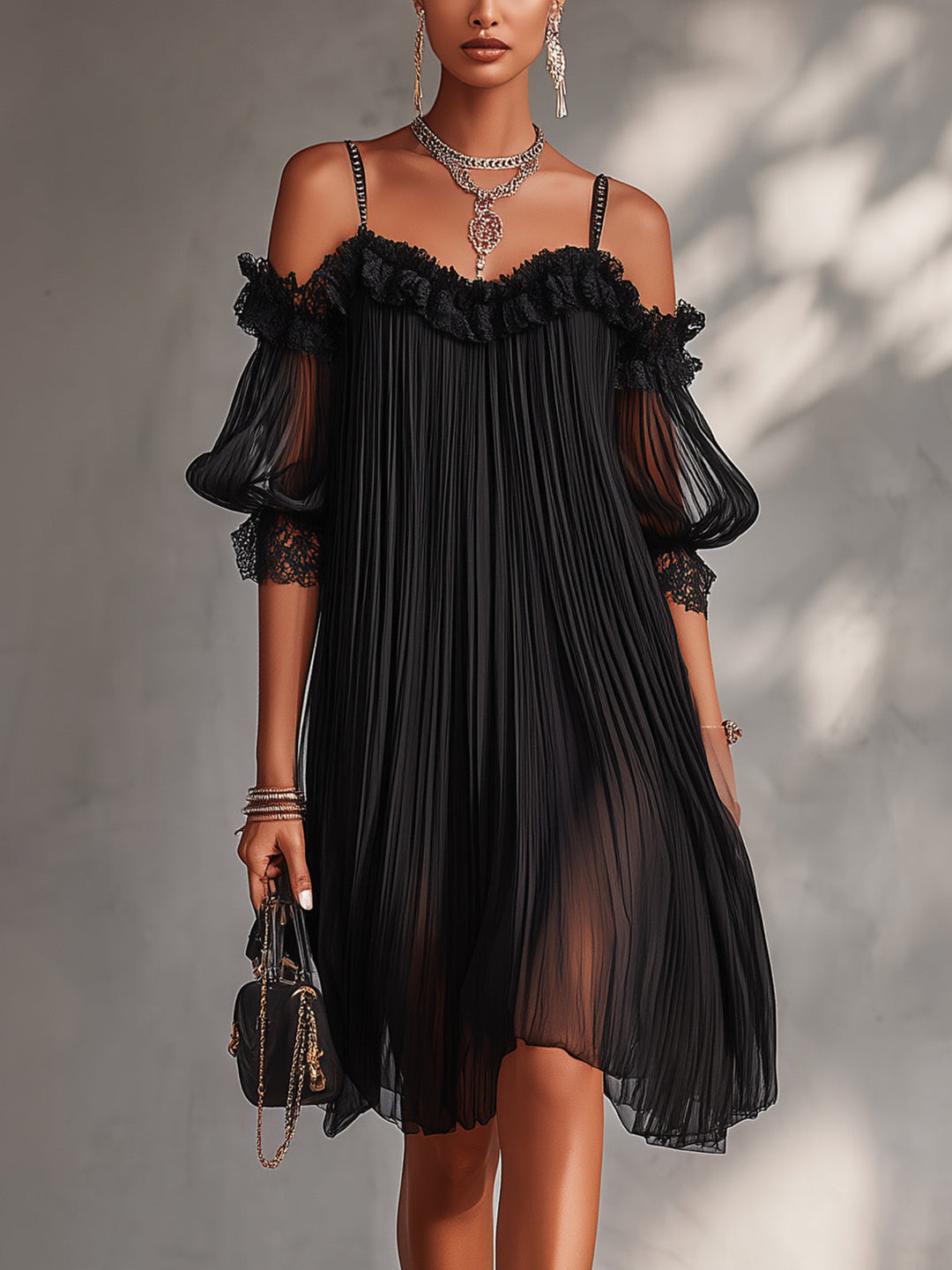 Victoria™ | Vestido Corto de Gasa con Detalles de Encaje