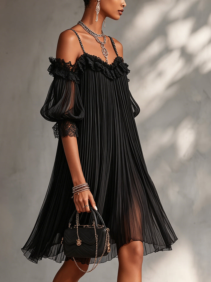 Victoria™ | Vestido Corto de Gasa con Detalles de Encaje