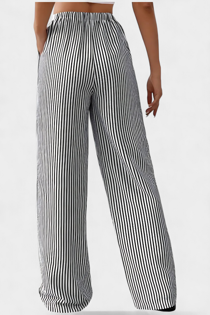 Pantalones Rectos Ligeros Sabrina con Cintura Ajustable y Diseño a Rayas