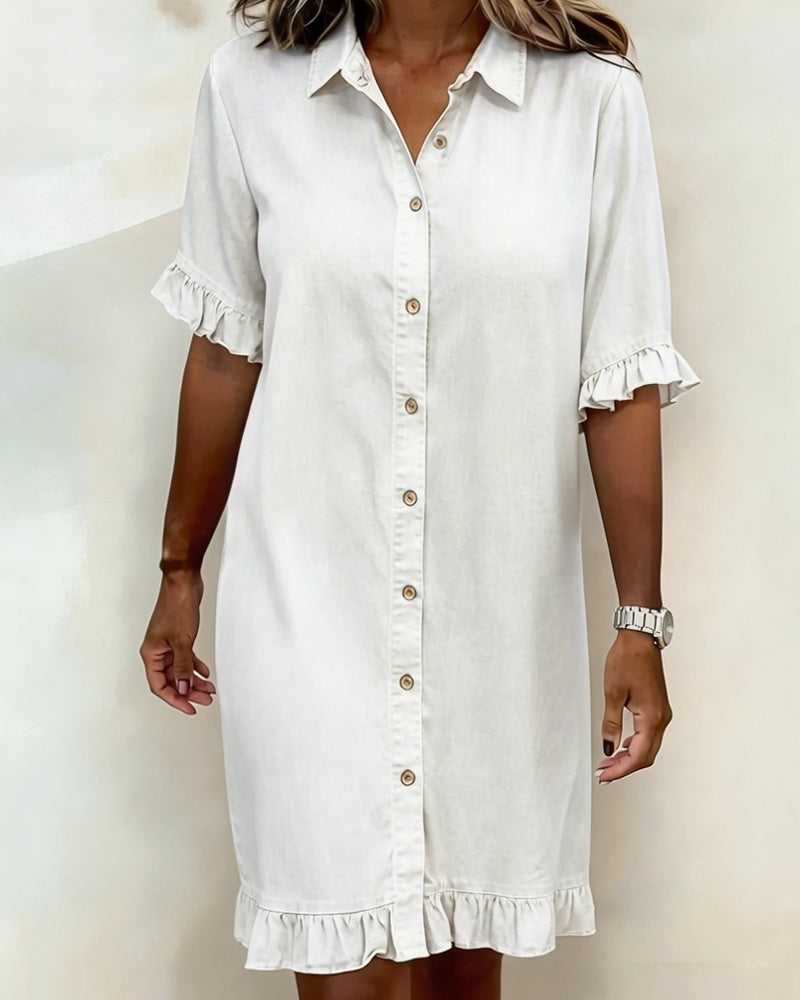 Lucía™ | Vestido de Denim con Volantes y Estilo Camisero