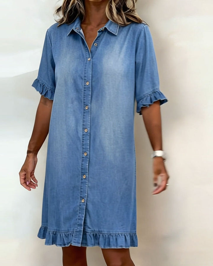 Lucía™ | Vestido de Denim con Volantes y Estilo Camisero