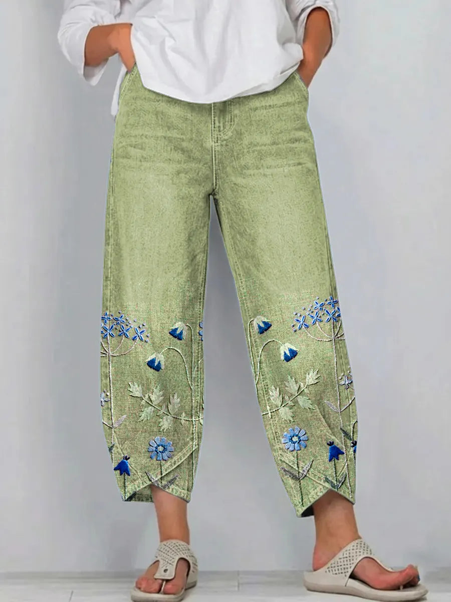 Brígida™ | Pantalones Casual con Detalles de Bordado Floral