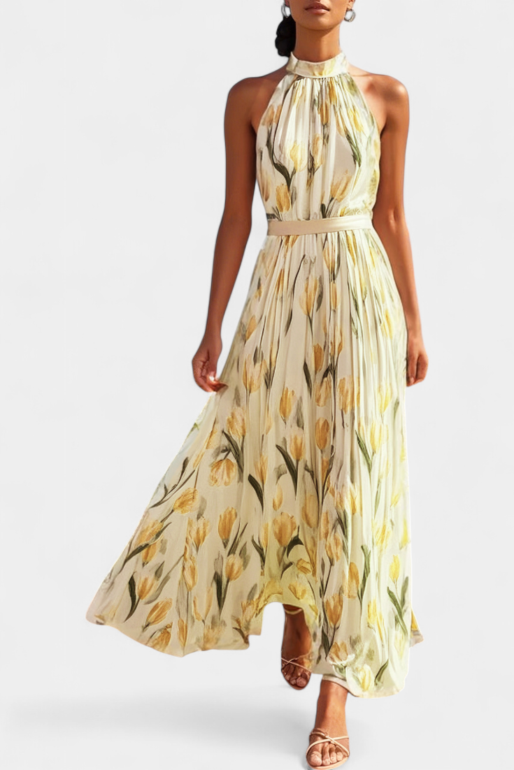 Vestido Floral Sin Mangas Juliene con Cinturón