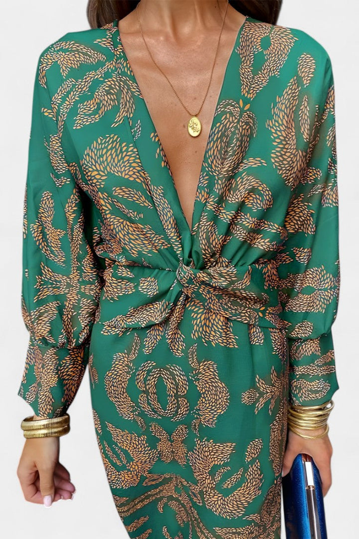 Vestido Maxi Elara con Escote en V y Detalle de Nudo Frontal