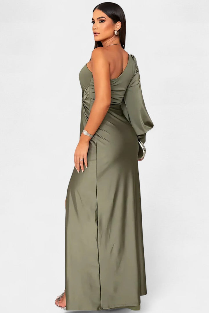 Vestido Asimétrico Drapado de Un Hombro Charlotte