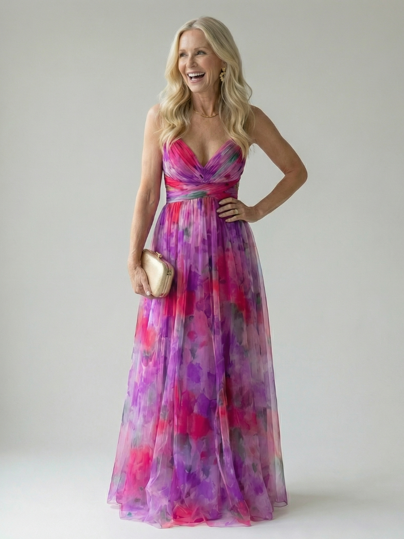 Isela™ | Vestido Maxi Cruzado con Degradado de Color y Delicados Tirantes