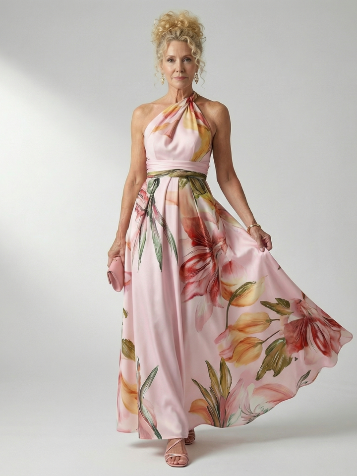Amiela™ | Vestido Maxi Halter con Gran Estampado Floral