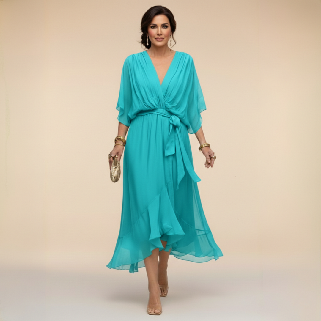 MARTA™ | VESTIDO DE CHIFFON CON ESCOTE EN V" 

Rewritten Title: "MARTA™ | Vestido de Chiffon con Elegante Escote en V