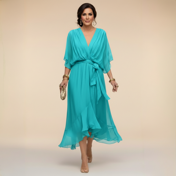 MARTA™ | VESTIDO DE CHIFFON CON ESCOTE EN V" 

Rewritten Title: "MARTA™ | Vestido de Chiffon con Elegante Escote en V
