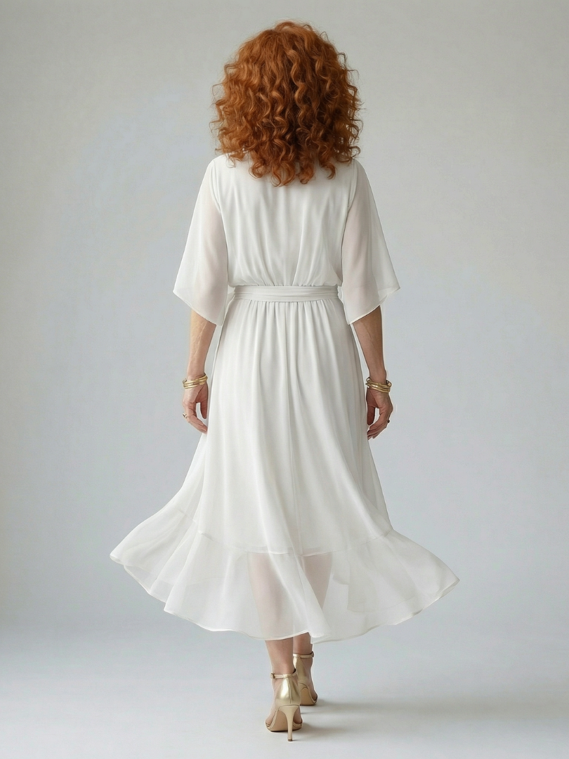 Elvira™ | Vestido Midi con Drapeado, Cinturón y Mangas de Codo