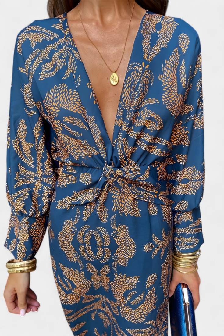 Vestido Maxi Elara con Escote en V y Detalle de Nudo Frontal