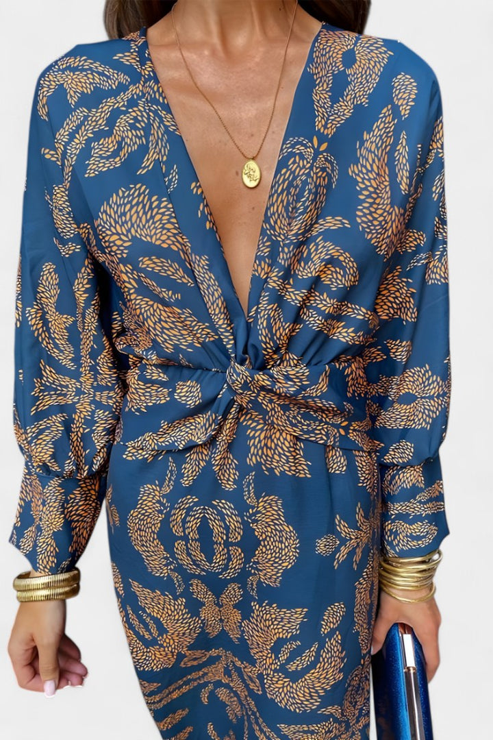 Vestido Maxi Elara con Escote en V y Detalle de Nudo Frontal