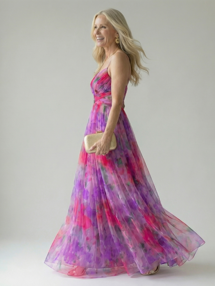 Isela™ | Vestido Maxi Cruzado con Degradado de Color y Delicados Tirantes