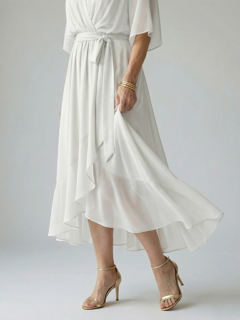 Elvira™ | Vestido Midi con Drapeado, Cinturón y Mangas de Codo