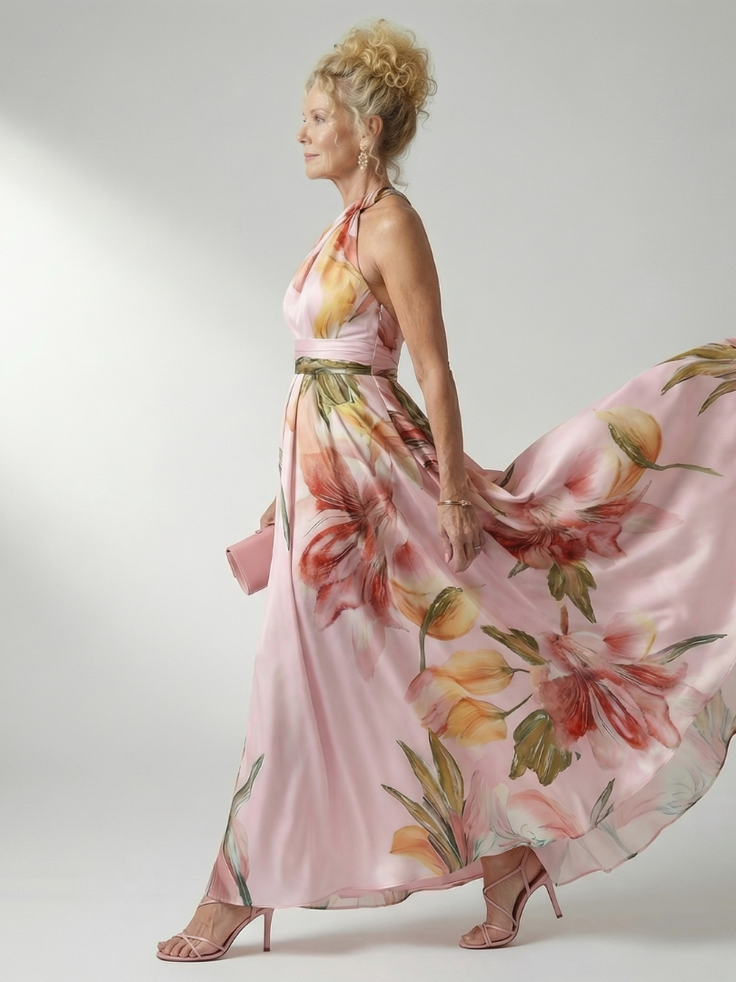 Amiela™ | Vestido Maxi Halter con Gran Estampado Floral