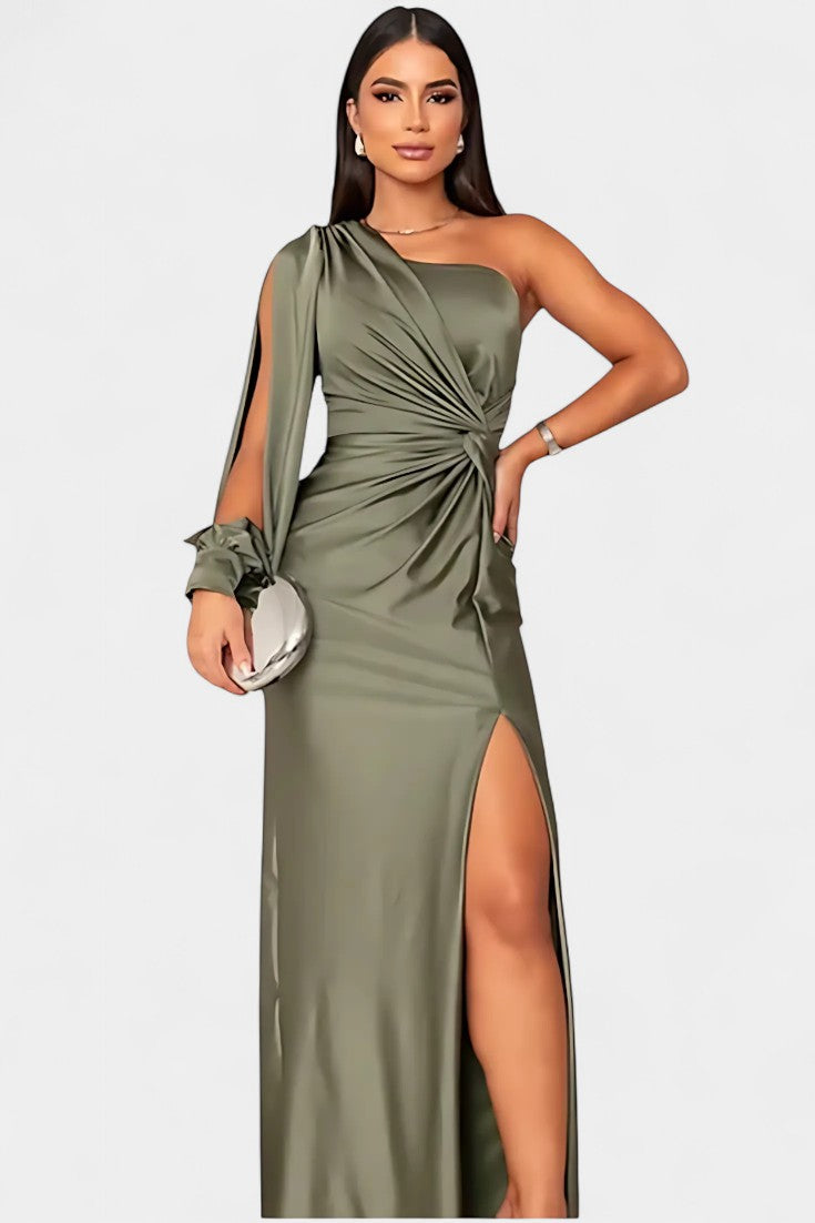 Vestido Asimétrico Drapado de Un Hombro Charlotte