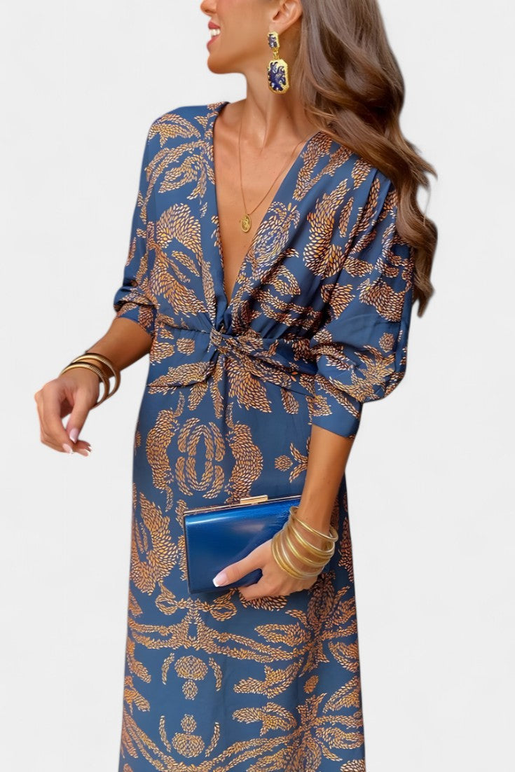 Vestido Maxi Elara con Escote en V y Detalle de Nudo Frontal