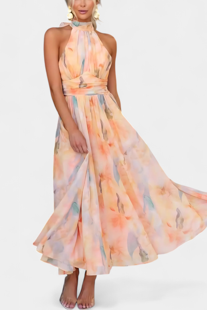 Alaia Vestido Halter con Estampado Aquarelle