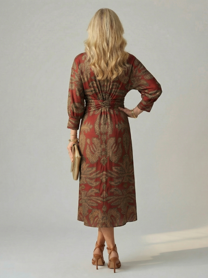 Luna™ | Vestido Midi de Manga Larga Cruzado con Estampado Natural