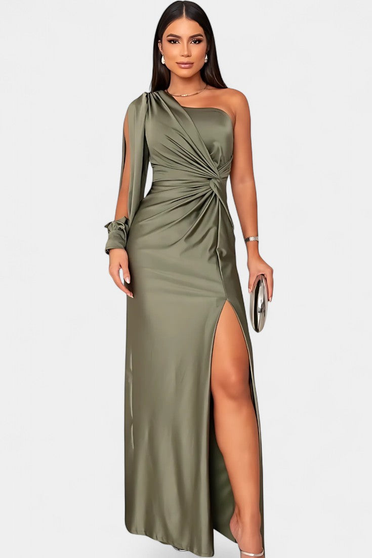 Vestido Asimétrico Drapado de Un Hombro Charlotte
