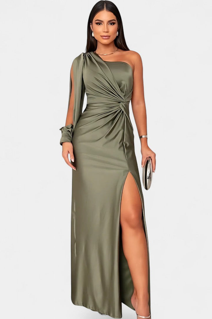 Vestido Asimétrico Drapado de Un Hombro Charlotte