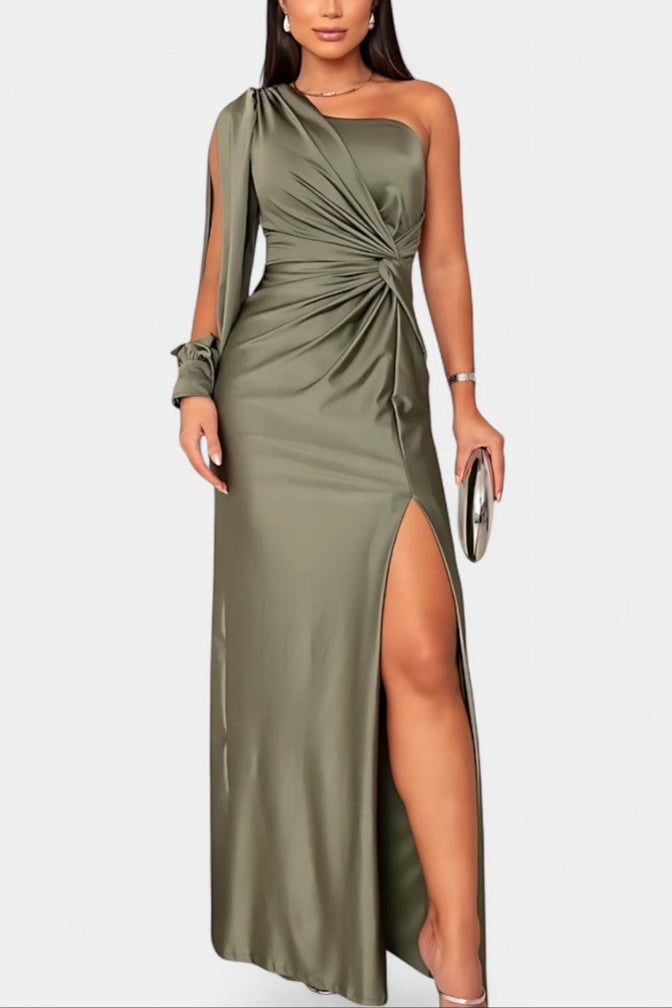 Vestido Asimétrico Drapado de Un Hombro Charlotte