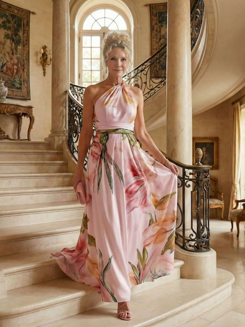 Amiela™ | Vestido Maxi Halter con Gran Estampado Floral