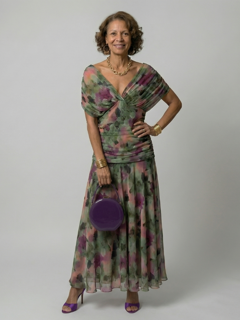 Calena™ | Vestido Midi Off-Shoulder con Escote Drapé