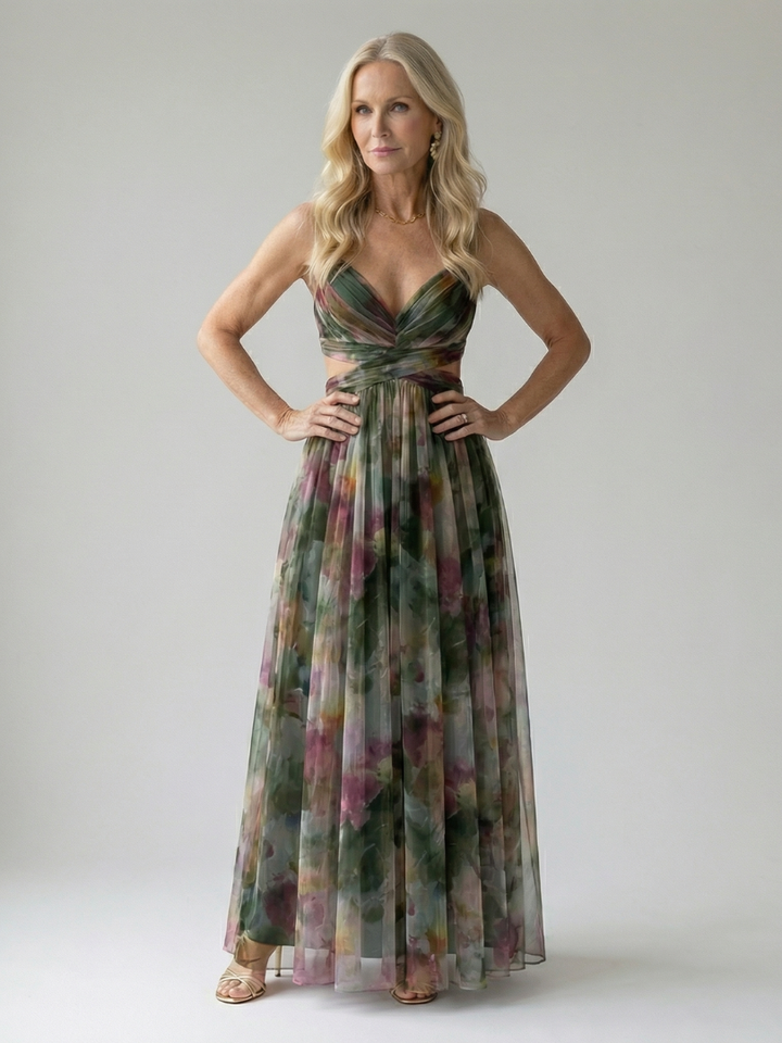 Isela™ | Vestido Maxi Cruzado con Degradado de Color y Delicados Tirantes