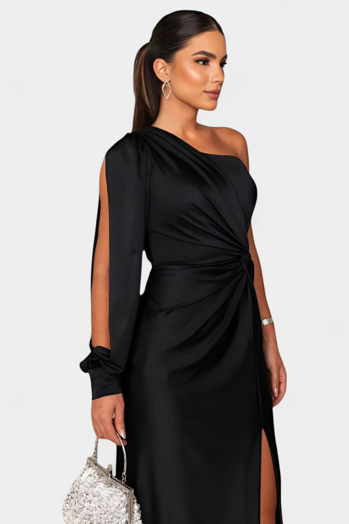 Vestido Asimétrico Drapado de Un Hombro Charlotte