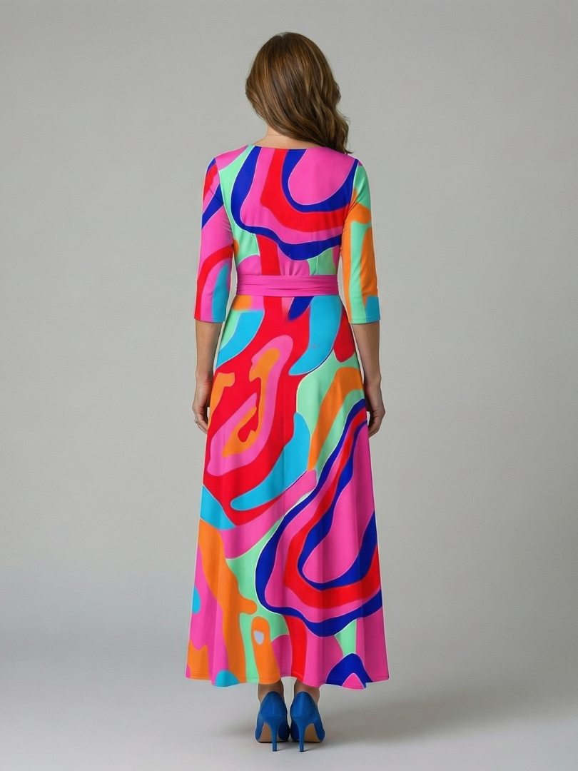 Celeste™ | Vestido Midi Floral con Escote Cruzado y Mangas Tres Cuartos