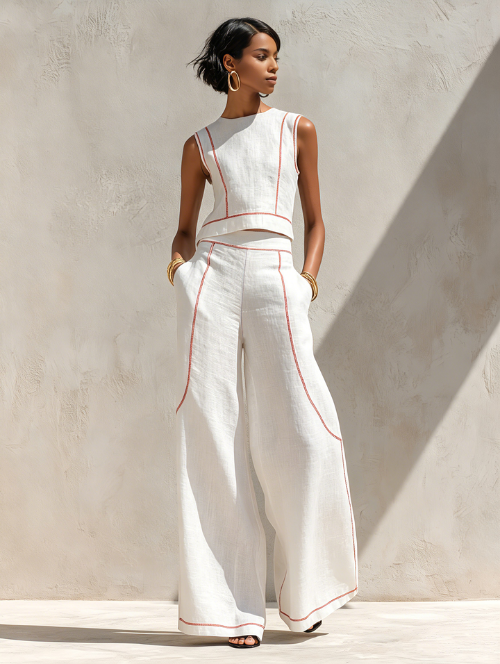 Conjunto Elegante de Pantalón con Detalles de Costuras en Contraste