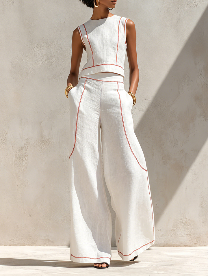 Conjunto Elegante de Pantalón con Detalles de Costuras en Contraste