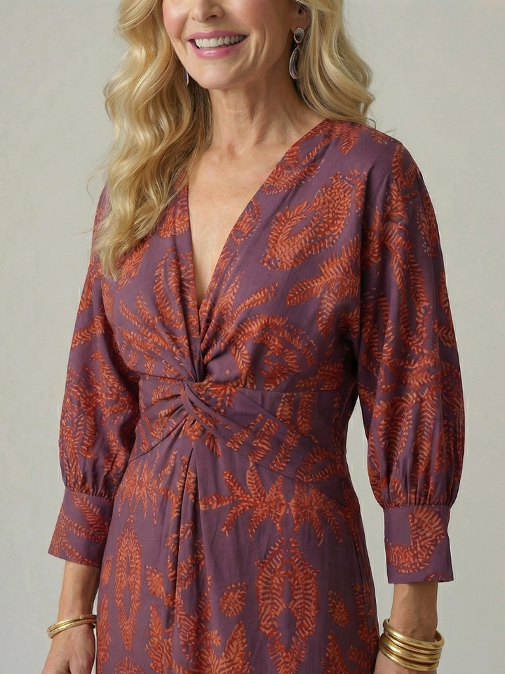 Luna™ | Vestido Midi de Manga Larga Cruzado con Estampado Natural