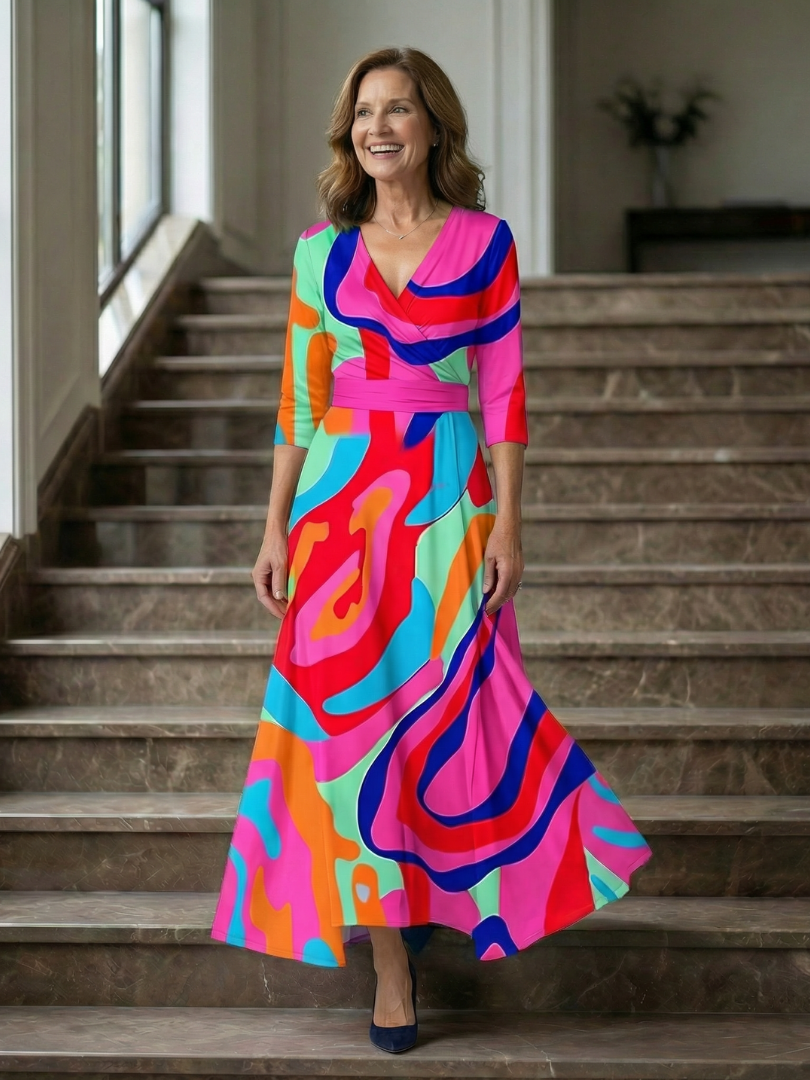 Celeste™ | Vestido Midi Floral con Escote Cruzado y Mangas Tres Cuartos