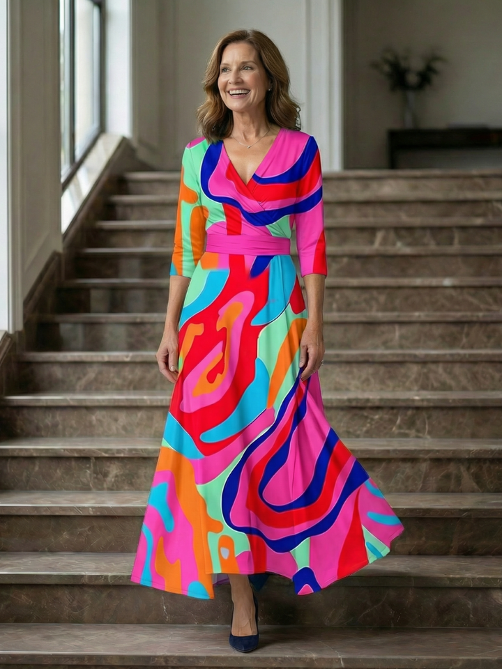 Celeste™ | Vestido Midi Floral con Escote Cruzado y Mangas Tres Cuartos