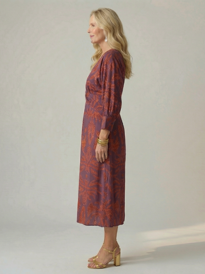Luna™ | Vestido Midi de Manga Larga Cruzado con Estampado Natural