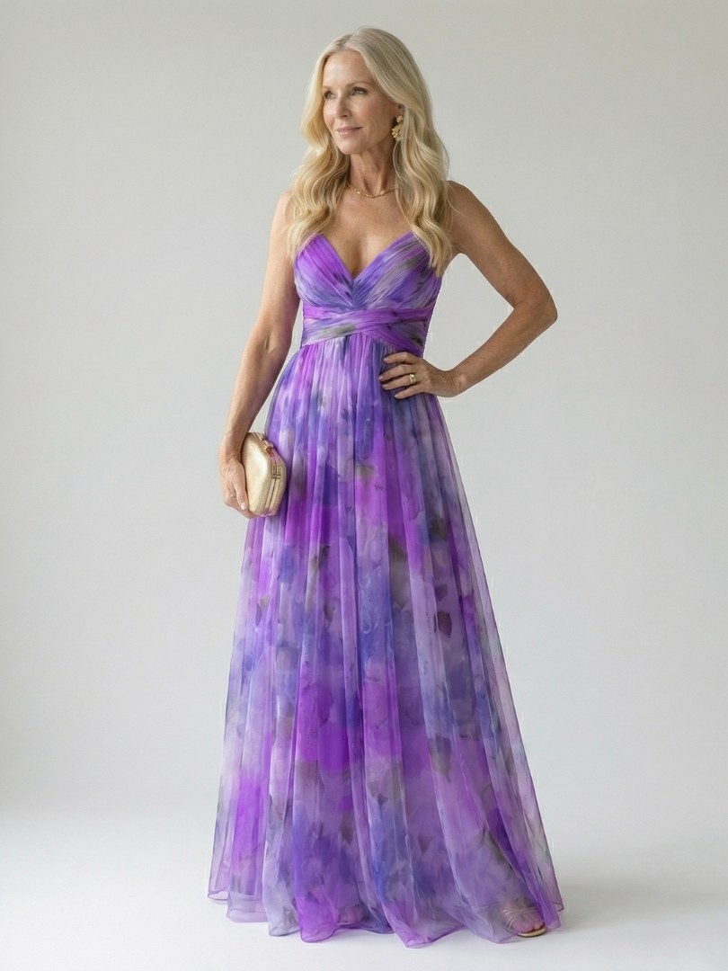 Isela™ | Vestido Maxi Cruzado con Degradado de Color y Delicados Tirantes