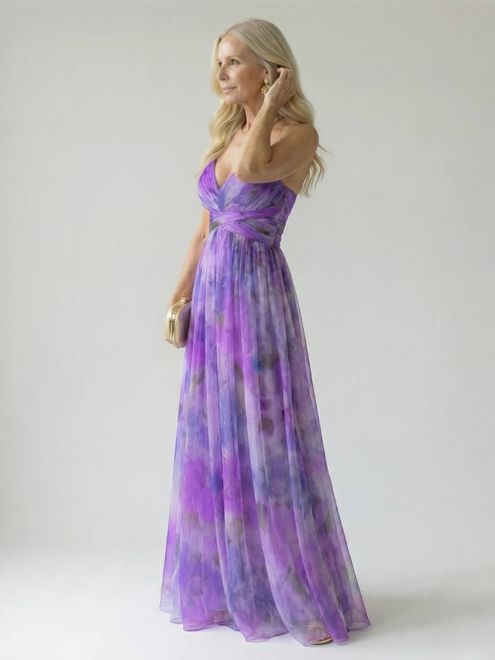 Isela™ | Vestido Maxi Cruzado con Degradado de Color y Delicados Tirantes