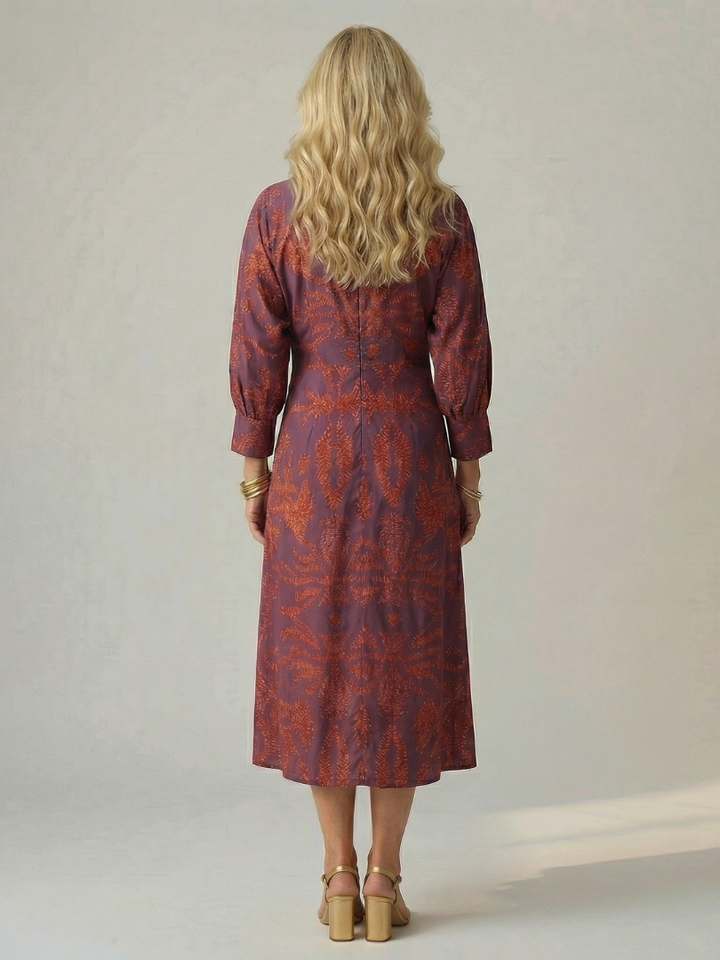 Luna™ | Vestido Midi de Manga Larga Cruzado con Estampado Natural
