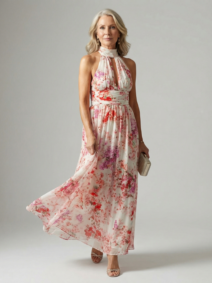 Elyana™ | Vestido Maxi Floral con Escote Halter de Tejido Suave