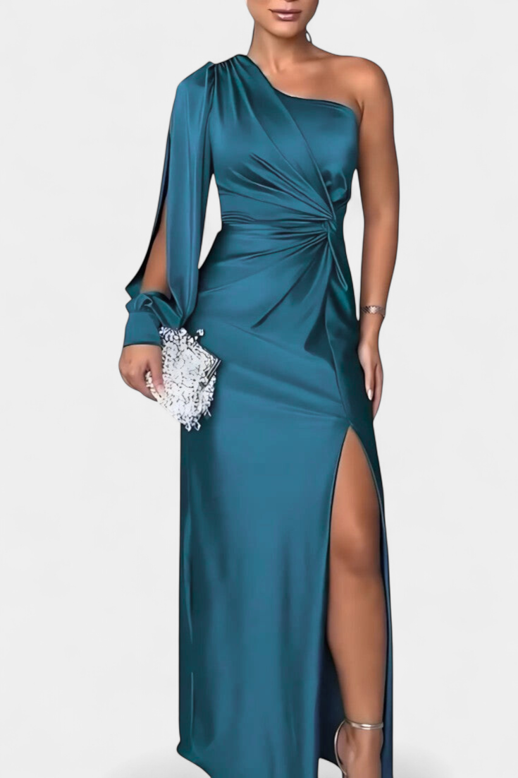 Vestido Asimétrico Drapado de Un Hombro Charlotte
