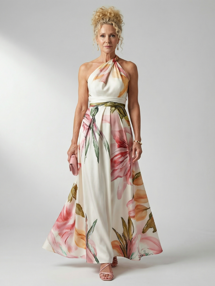 Amiela™ | Vestido Maxi Halter con Gran Estampado Floral