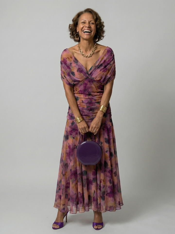 Calena™ | Vestido Midi Off-Shoulder con Escote Drapé