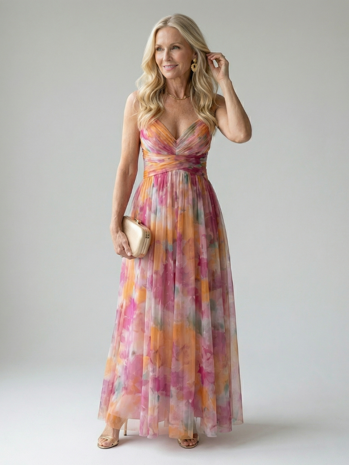 Isela™ | Vestido Maxi Cruzado con Degradado de Color y Delicados Tirantes