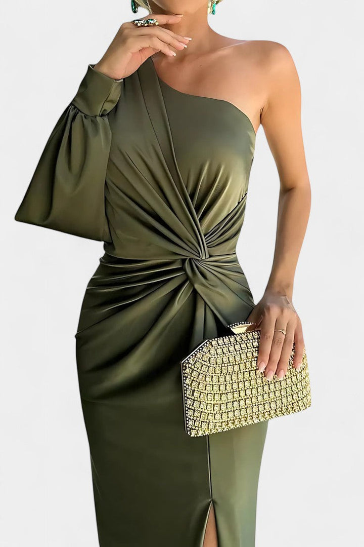 Vestido Asimétrico Drapado de Un Hombro Charlotte