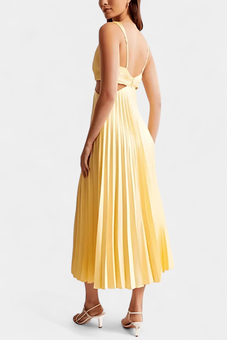 Vestido Sin Mangas de Selena con Pliegues, Corte Lateral y Detalle Torcido