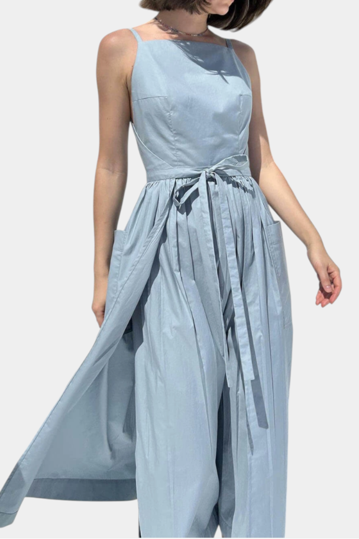 Vestido Largo Sin Tirantes Dezi con Cordones Laterales Ajustables