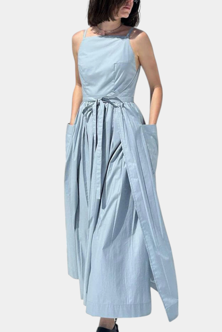 Vestido Largo Sin Tirantes Dezi con Cordones Laterales Ajustables